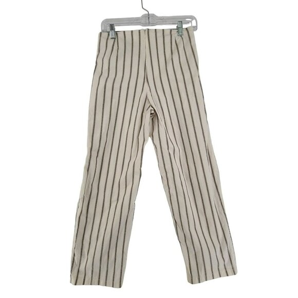 Pat Primo Women's High Waisted Casual Striped Pants  Tan and white Size 6 - Picture 8 of 11